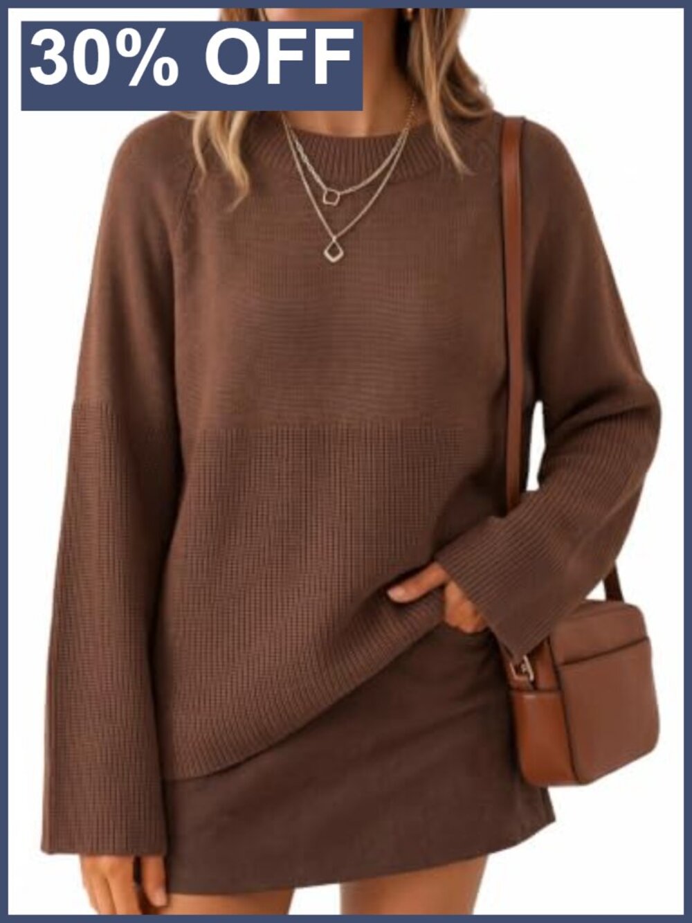 Women's Oversized Chunky Knit Crewneck Sweater Acrylic Polyamide Pullover